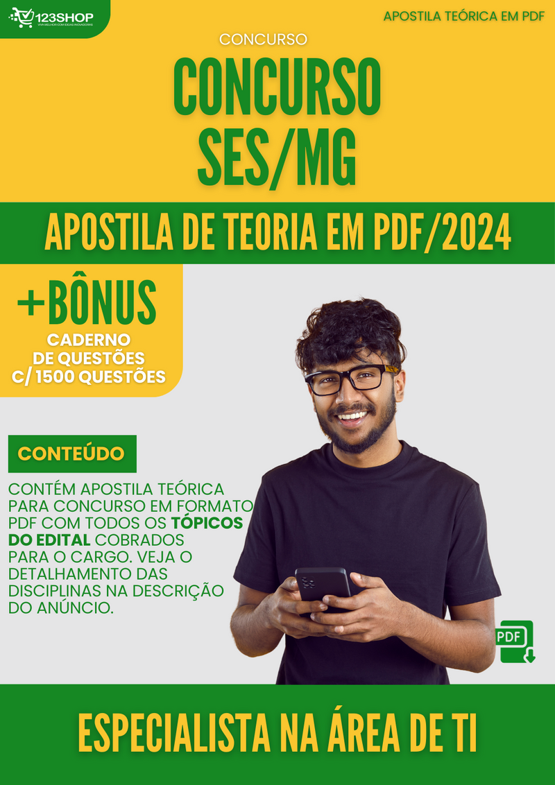 Apostila Teórica para Concurso SES MG 2024 Especialista na Área de TI - Com Caderno de Questões | loja123shop