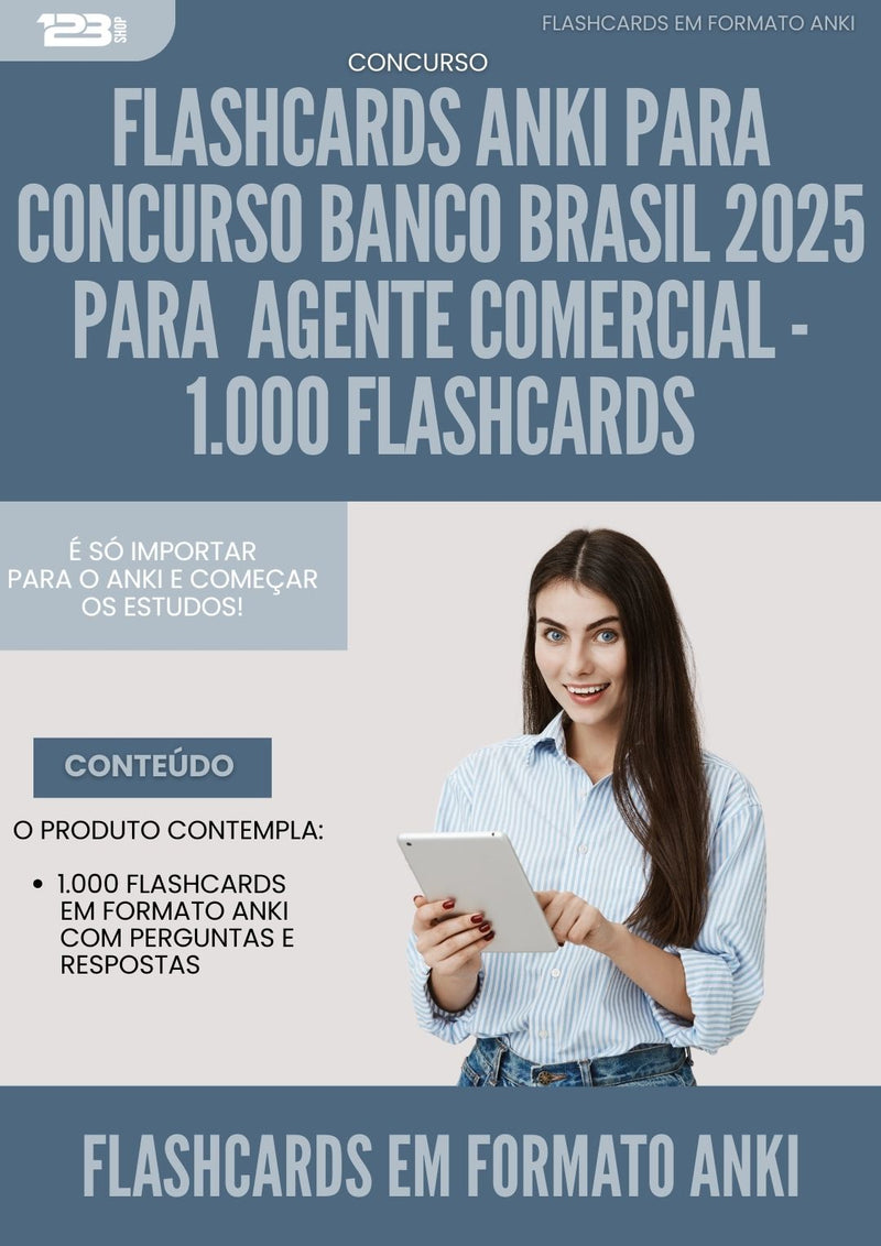 Flashcards Anki para Concurso Banco Brasil 2025 para  Agente Comercial - 1.000 Flashcards