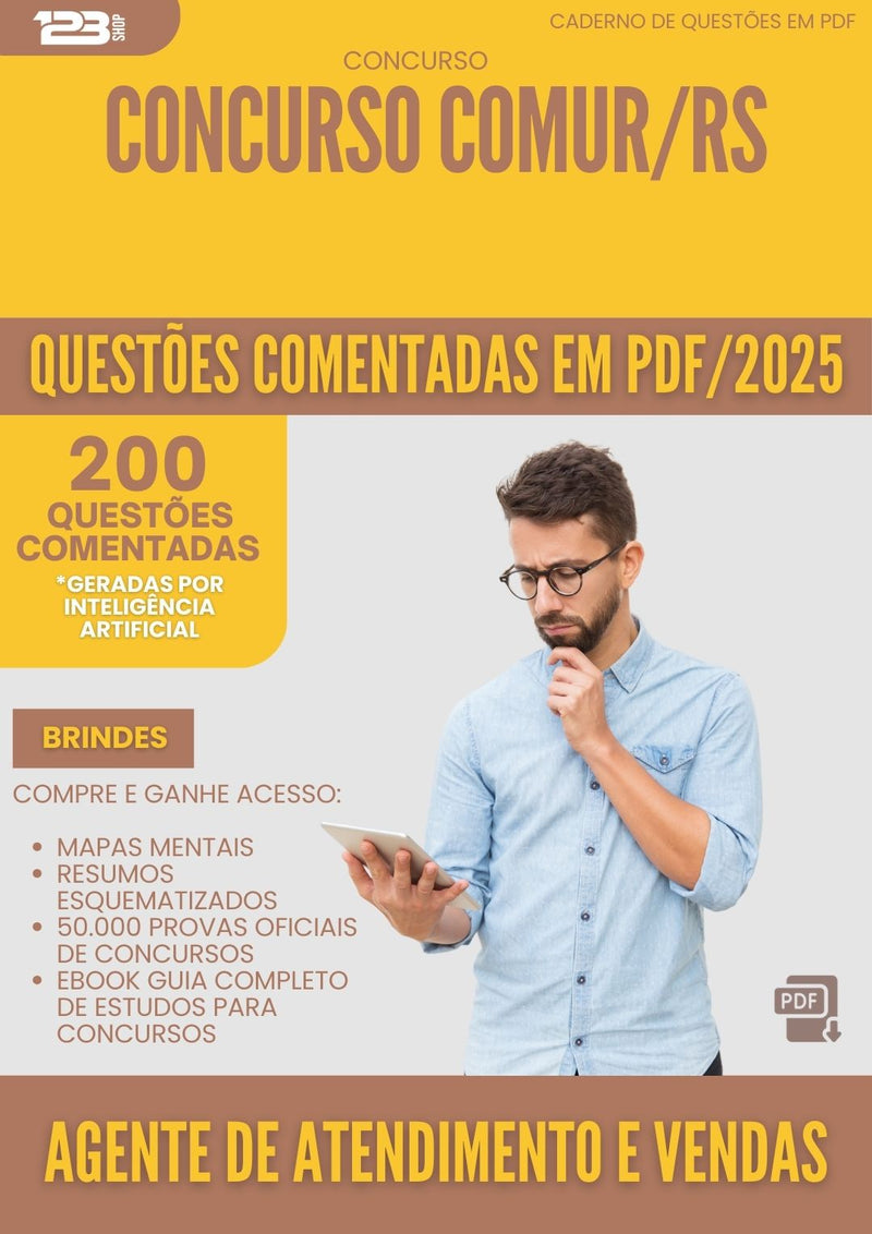 200 Questões Comentadas para Concurso Agente De Atendimento E Vendas Comur Rs 2025 - 200 Questões