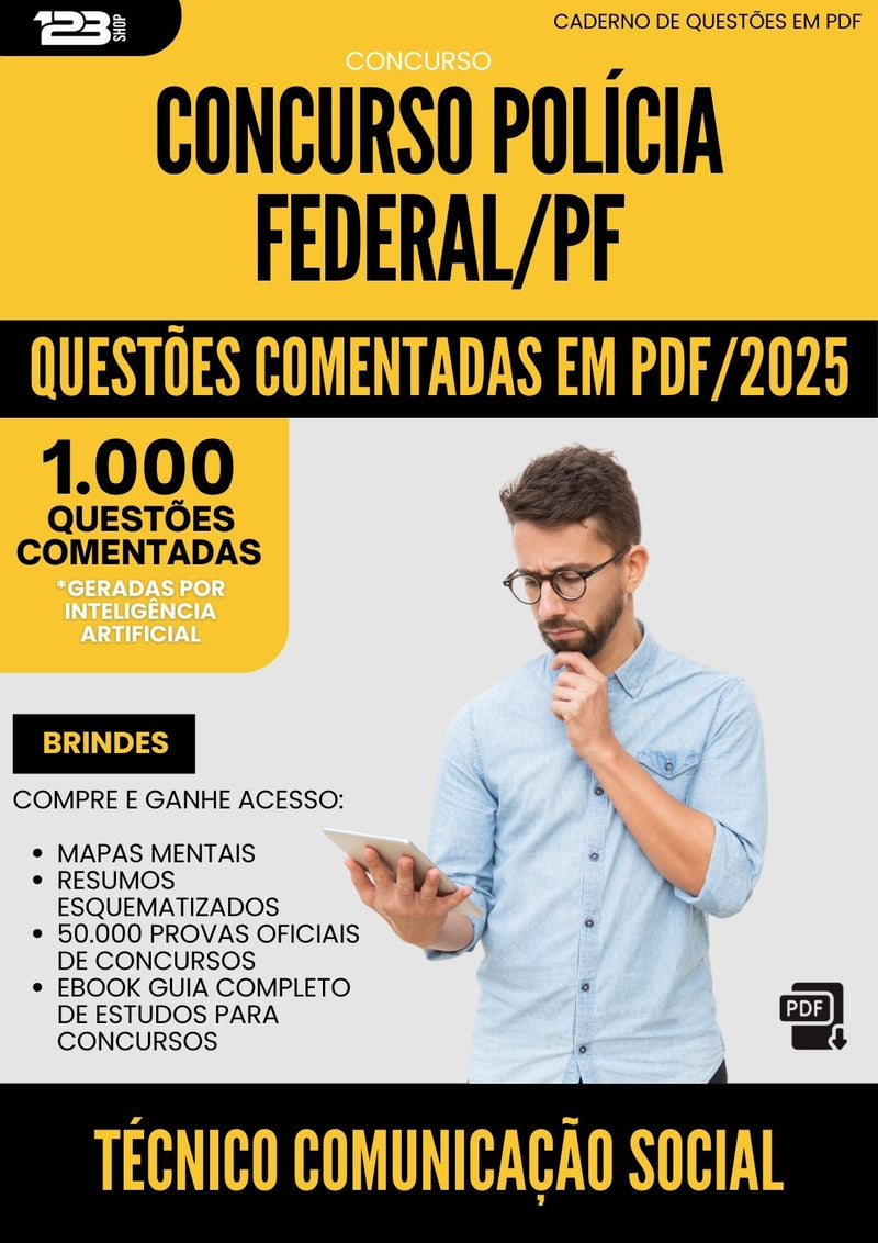 1000 Questões Comentadas para Concurso Policia Federal Pf 2025 Tecnico Comunicacao Social - 1000 Questões
