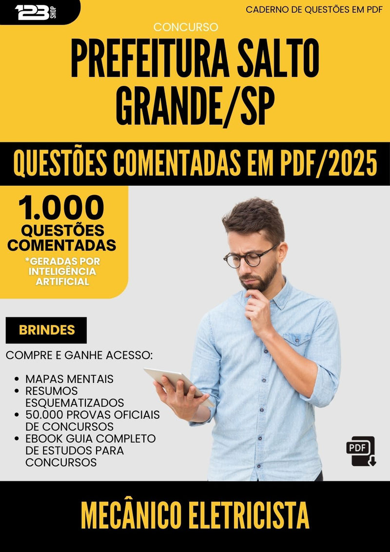 1000 Questões Comentadas para Concurso Mecanico Eletricista da Prefeitura Salto Grande Sp 2025 - 1000 Questões