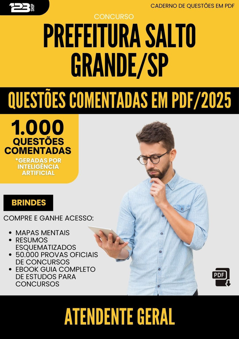 1000 Questões Comentadas para Concurso Atendente Geral da Prefeitura Salto Grande Sp 2025 - 1000 Questões