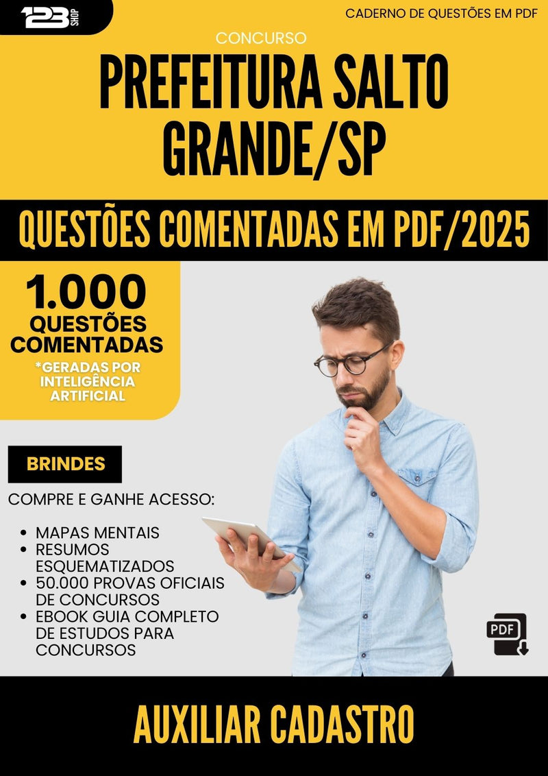 1000 Questões Comentadas para Concurso Auxiliar De Cadastro da Prefeitura Salto Grande Sp 2025 - 1000 Questões