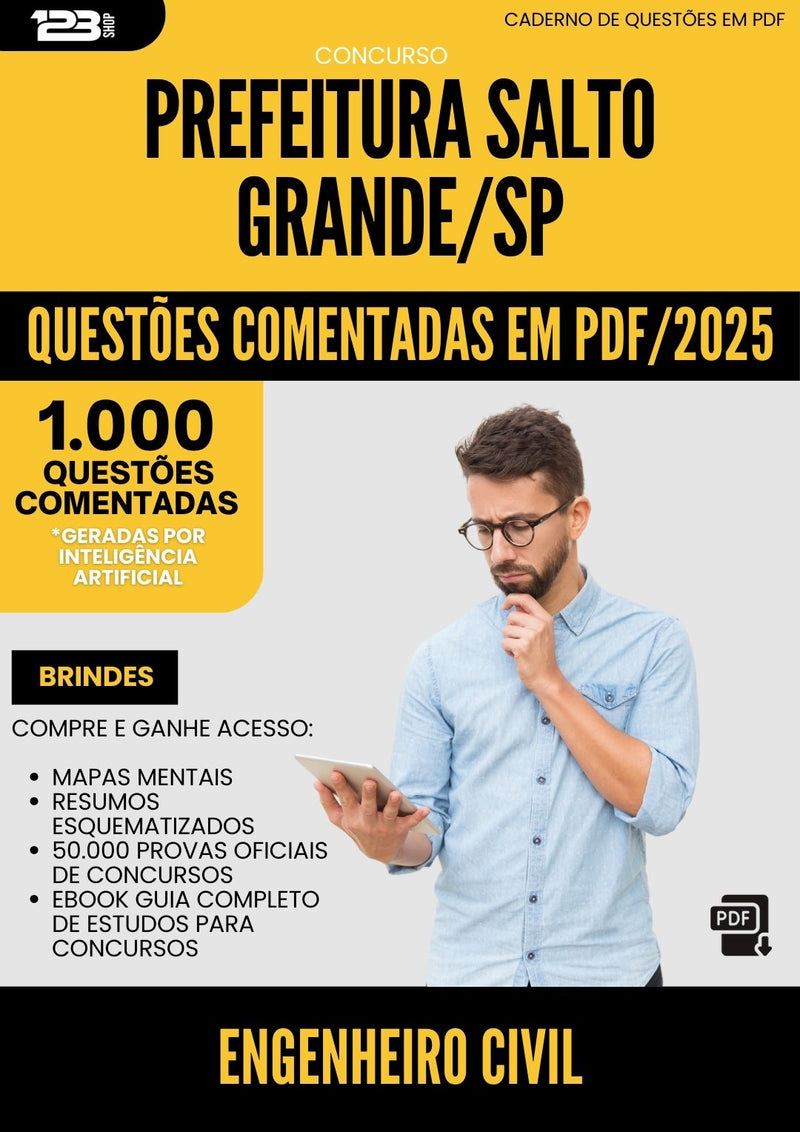 1000 Questões Comentadas para Concurso Engenheiro Civil da Prefeitura Salto Grande Sp 2025 - 1000 Questões