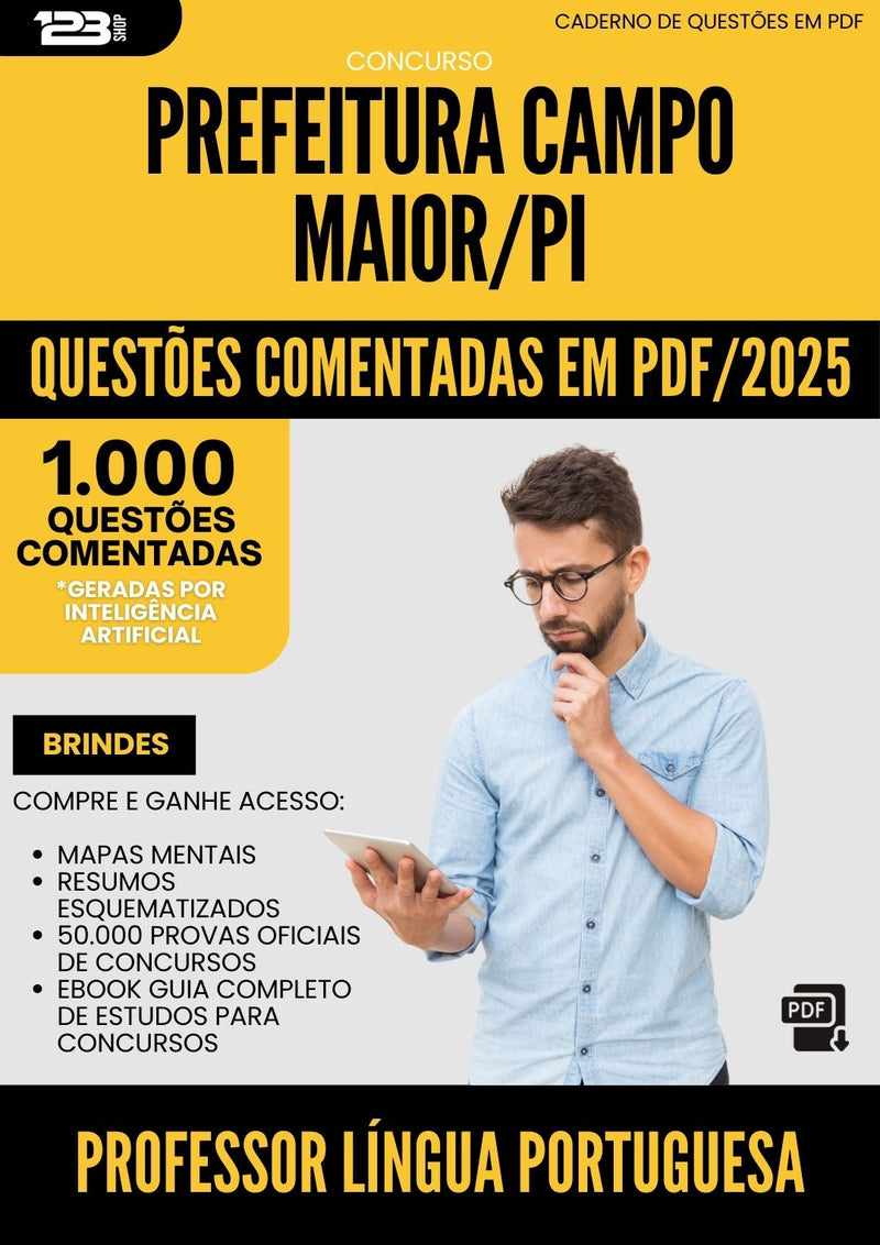 1000 Questões Comentadas para Concurso Professor Lingua Portuguesa da Prefeitura Campo Maior Pi 2025 - 1000 Questões