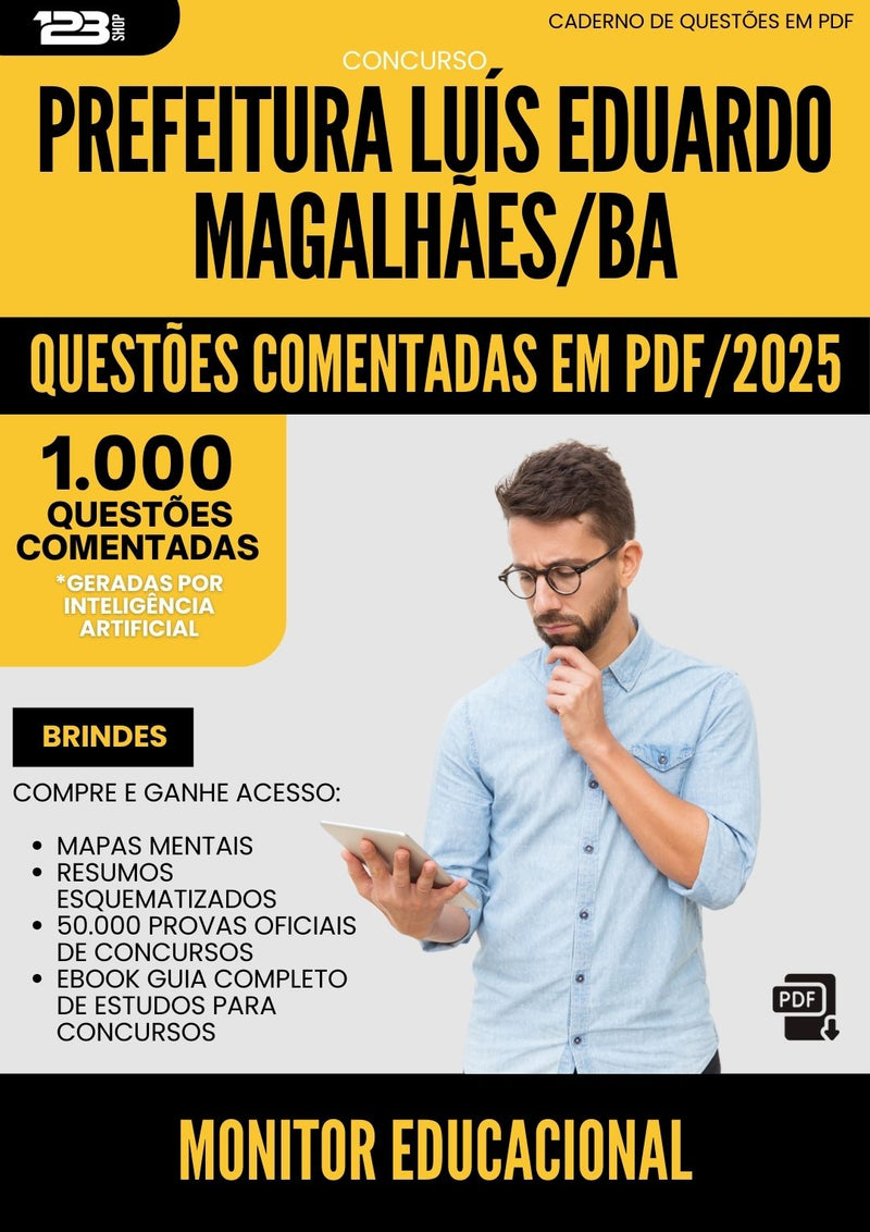 1000 Questões Comentadas para Concurso Monitor Educacional da Prefeitura Luis Eduardo Magalhaes Ba 2025 - 1000 Questões