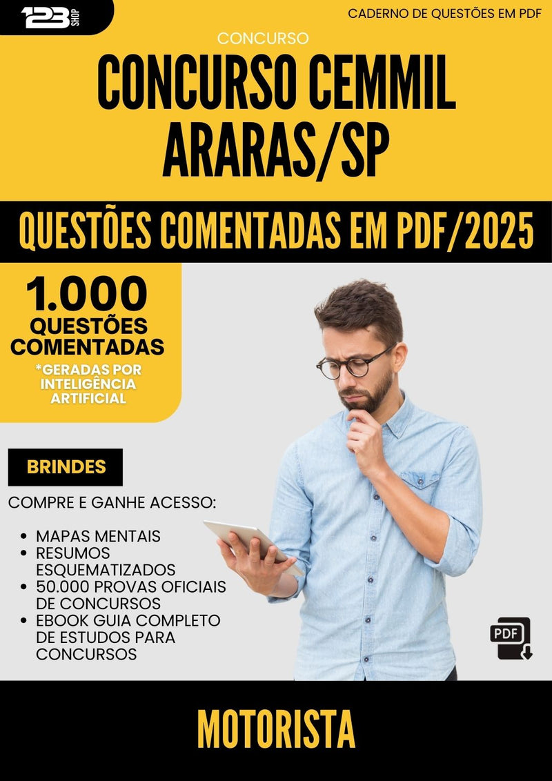 1000 Questões Comentadas para Concurso Motorista Cemmil da Prefeitura Araras Sp 2025 - 1000 Questões