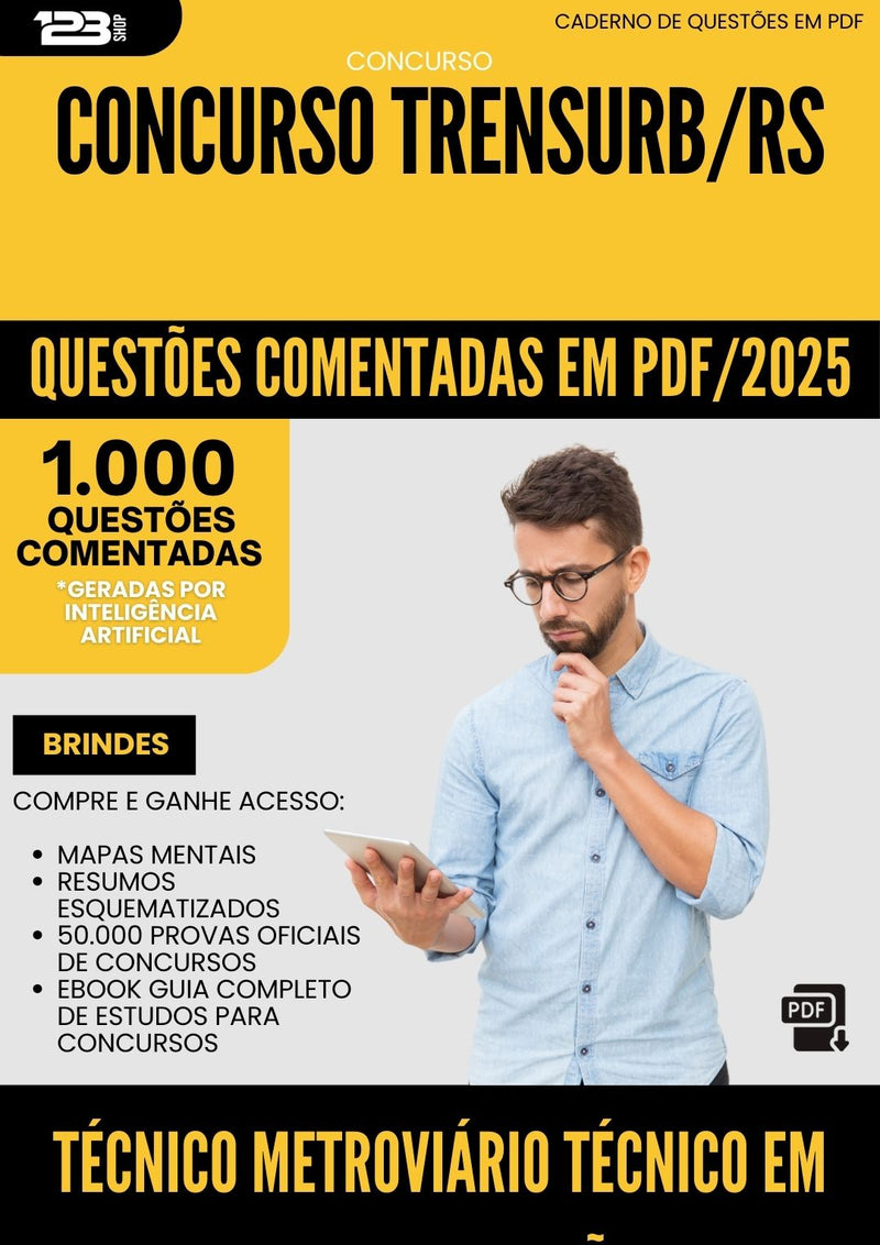 1000 Questões Comentadas para Concurso Tecnico Metroviario Tecnico Em Telecomunicacoes Trensurb Rs 2025 - 1000 Questões