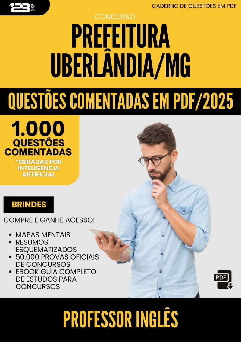 1000 Questões Comentadas para Concurso Professor Ingles da Prefeitura Uberlandia Mg 2025 - 1000 Questões
