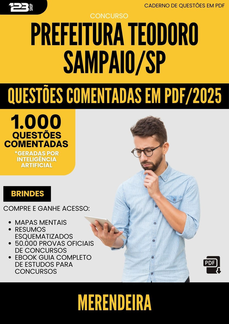 1000 Questões Comentadas para Concurso Merendeira Teodoro da Prefeitura Sampaio Sp 2025 - 1000 Questões
