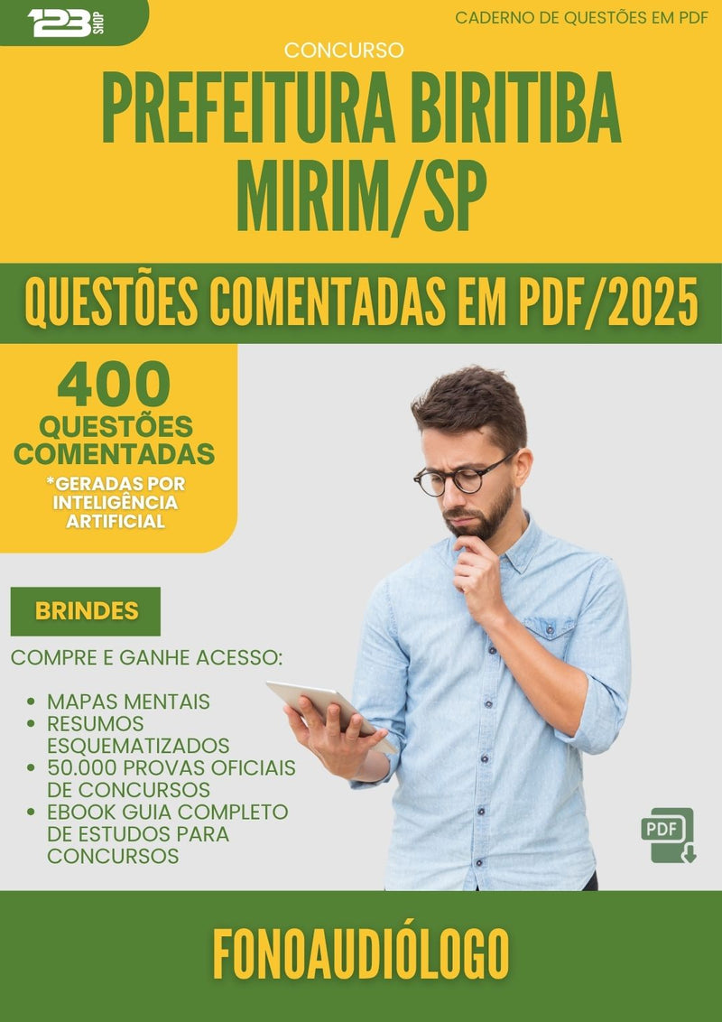 1000 Questões Comentadas para Concurso Fonoaudiologo da Prefeitura Biritiba Mirim Sp 2025 - 400 Questões