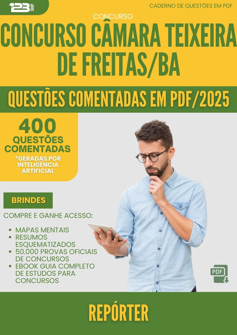 1000 Questões Comentadas para Concurso Reporter Camara da Prefeitura Teixeira De Freitas Ba 2025 - 400 Questões