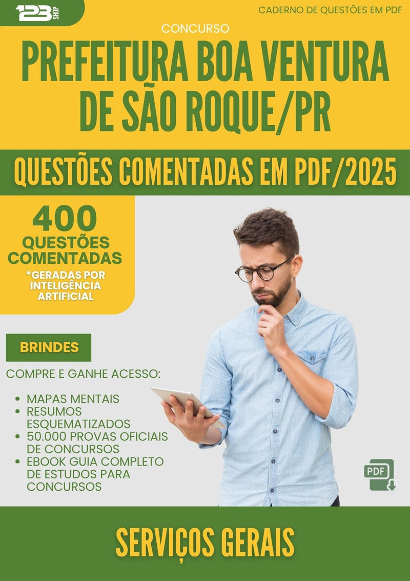 1000 Questões Comentadas para Concurso Servicos Gerais da Prefeitura Boa Ventura De Sao Roque Pr 2025 - 400 Questões