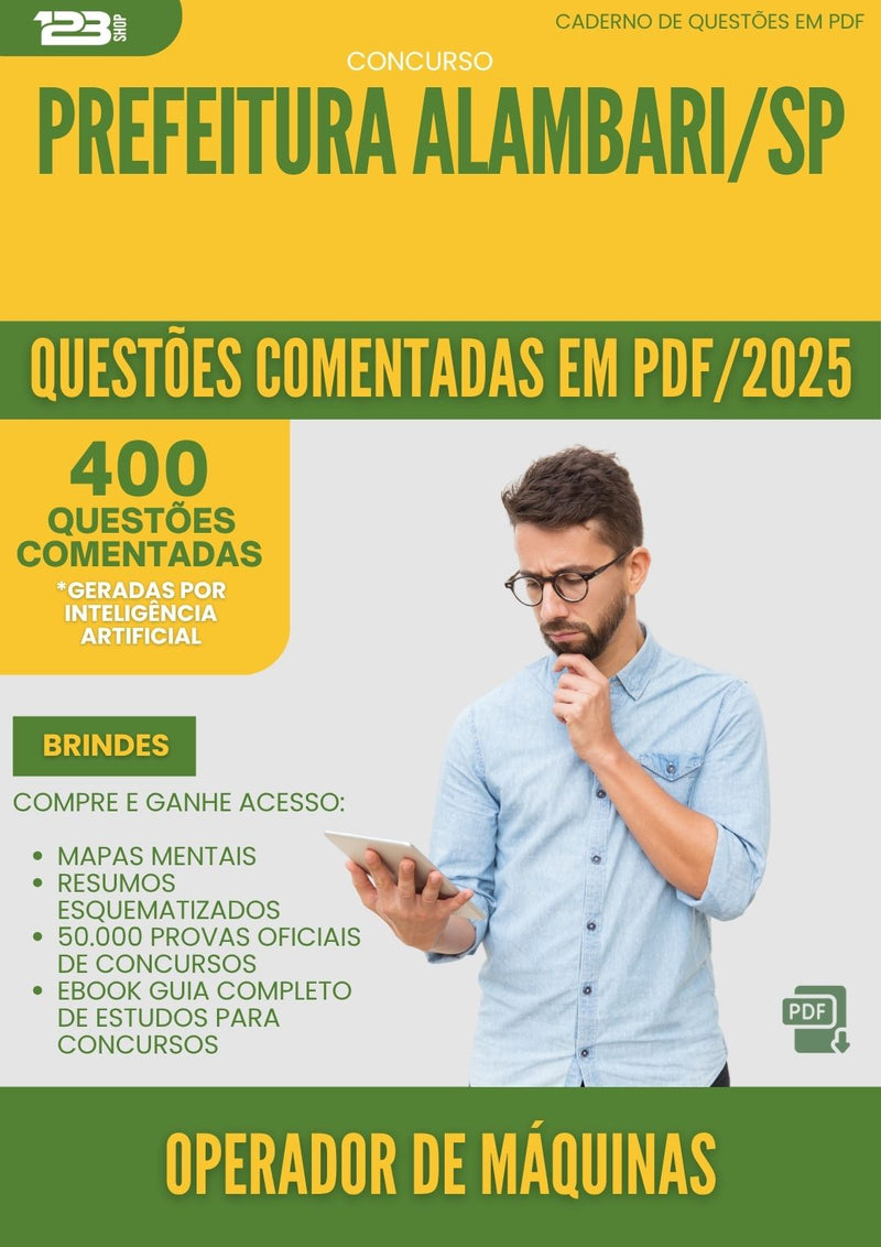 1000 Questões Comentadas para Concurso Operador De Maquinas da Prefeitura Alambari Sp 2025 2 - 400 Questões