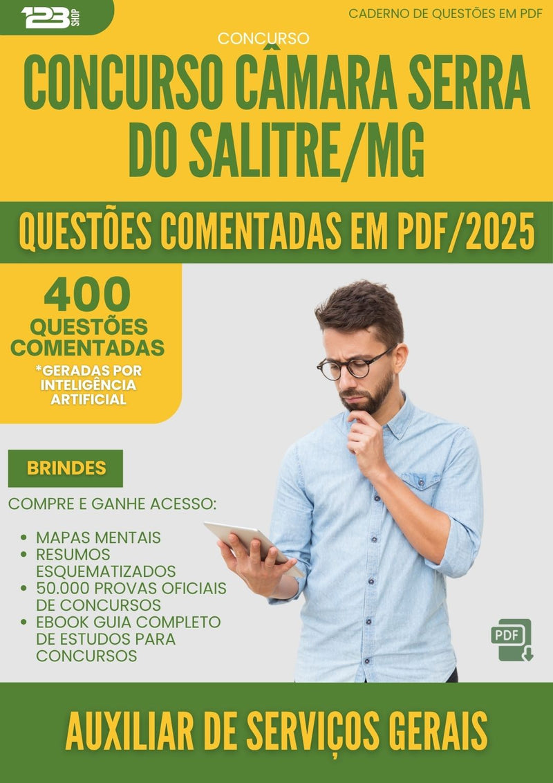 1000 Questões Comentadas para Concurso Auxiliar De Servicos Gerais Camara Serra Do da Prefeitura Salitre Mg 2025 - 400 Questões