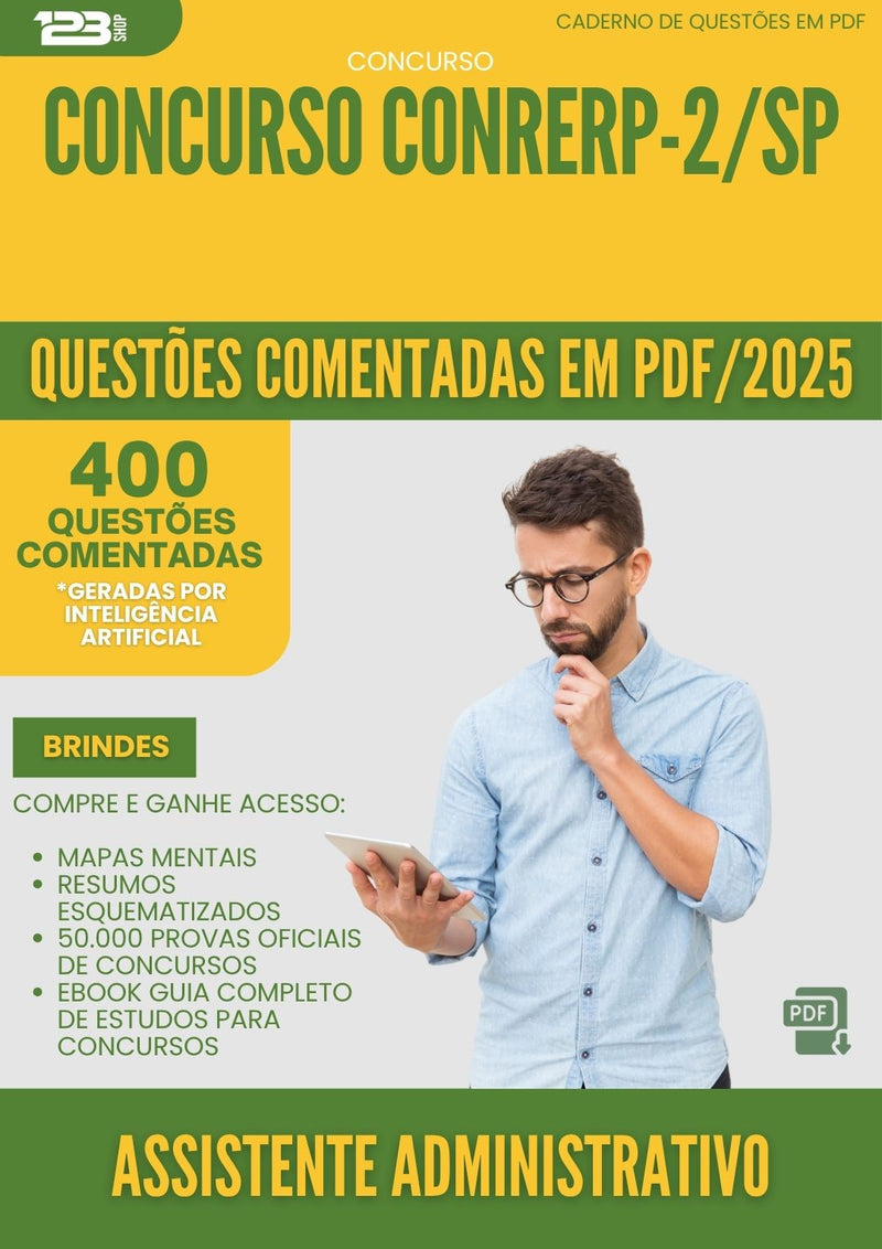 1000 Questões Comentadas para Concurso Assistente Administrativo Conrerp 2 Sp 2025 - 400 Questões