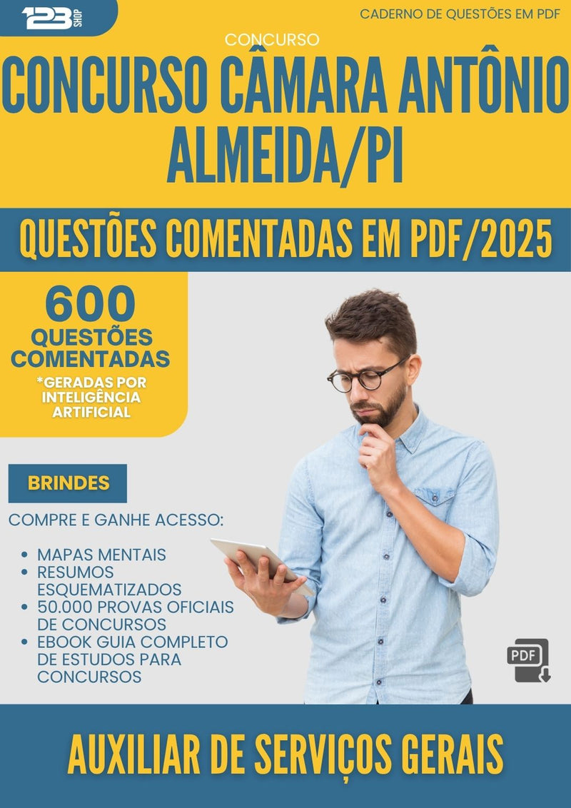 1000 Questões Comentadas para Concurso Auxiliar De Servicos Gerais Camara da Prefeitura Antonio Almeida Pi 2025 - 600 Questões
