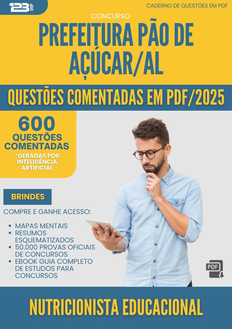 1000 Questões Comentadas para Concurso Nutricionista Educacional da Prefeitura Pao De Acucar Al 2025 - 600 Questões