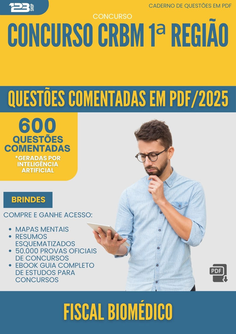 1000 Questões Comentadas para Concurso Fiscal Biomedico Crbm 1 Regiao 2025 - 600 Questões