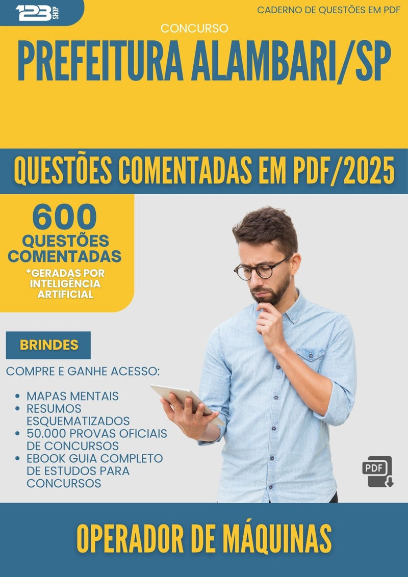 1000 Questões Comentadas para Concurso Operador De Maquinas da Prefeitura Alambari Sp 2025 2 - 600 Questões