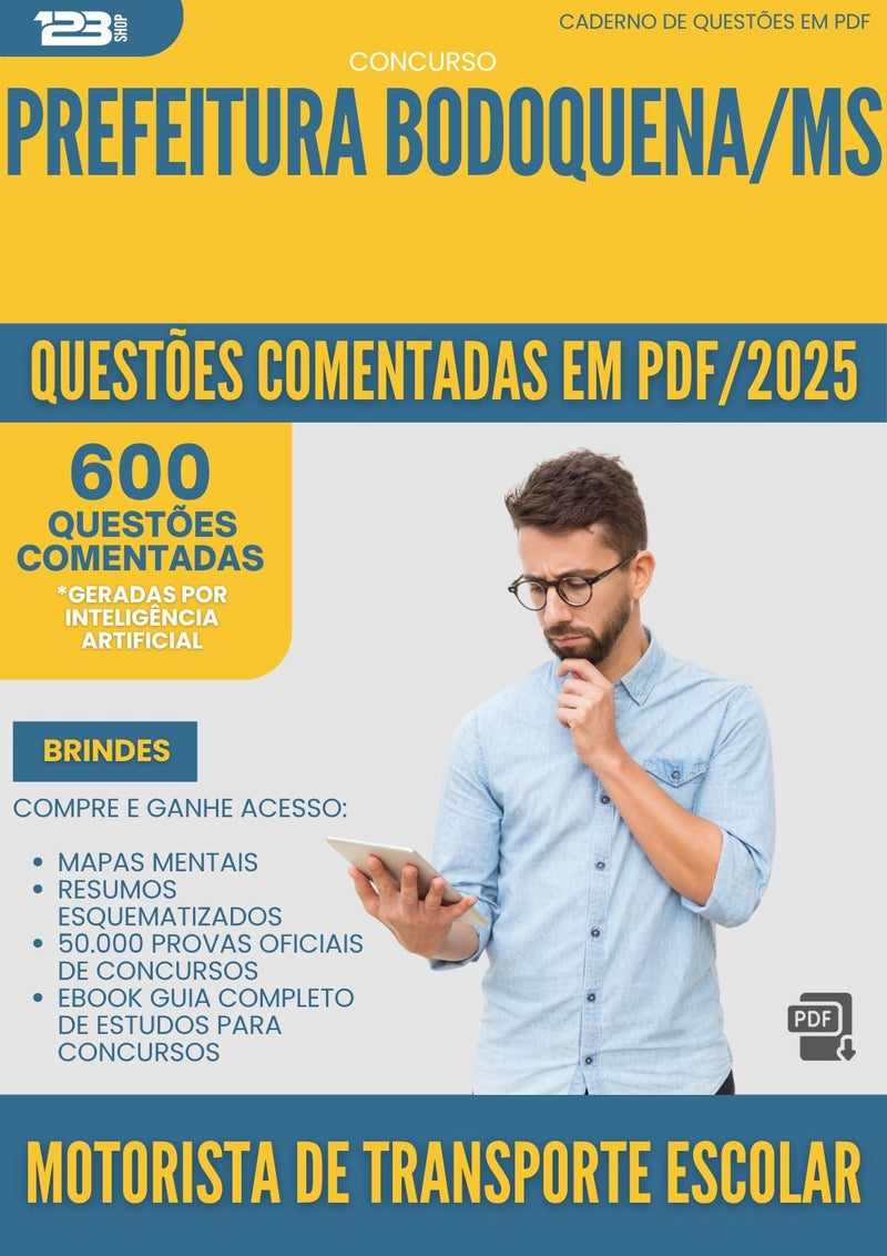 1000 Questões Comentadas para Concurso Motorista De Transporte Escolar da Prefeitura Bodoquena Ms 2025 - 600 Questões
