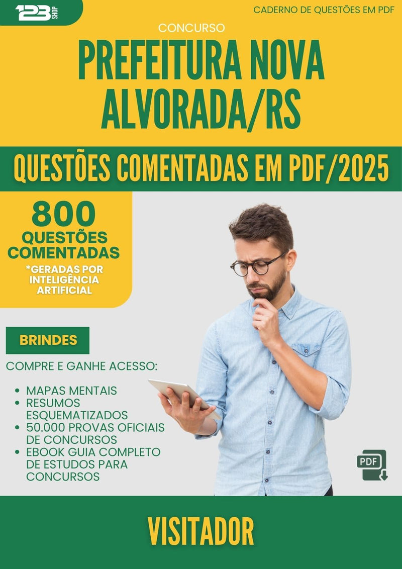 1000 Questões Comentadas para Concurso Visitador Nova da Prefeitura Alvorada Rs 2025 - 800 Questões
