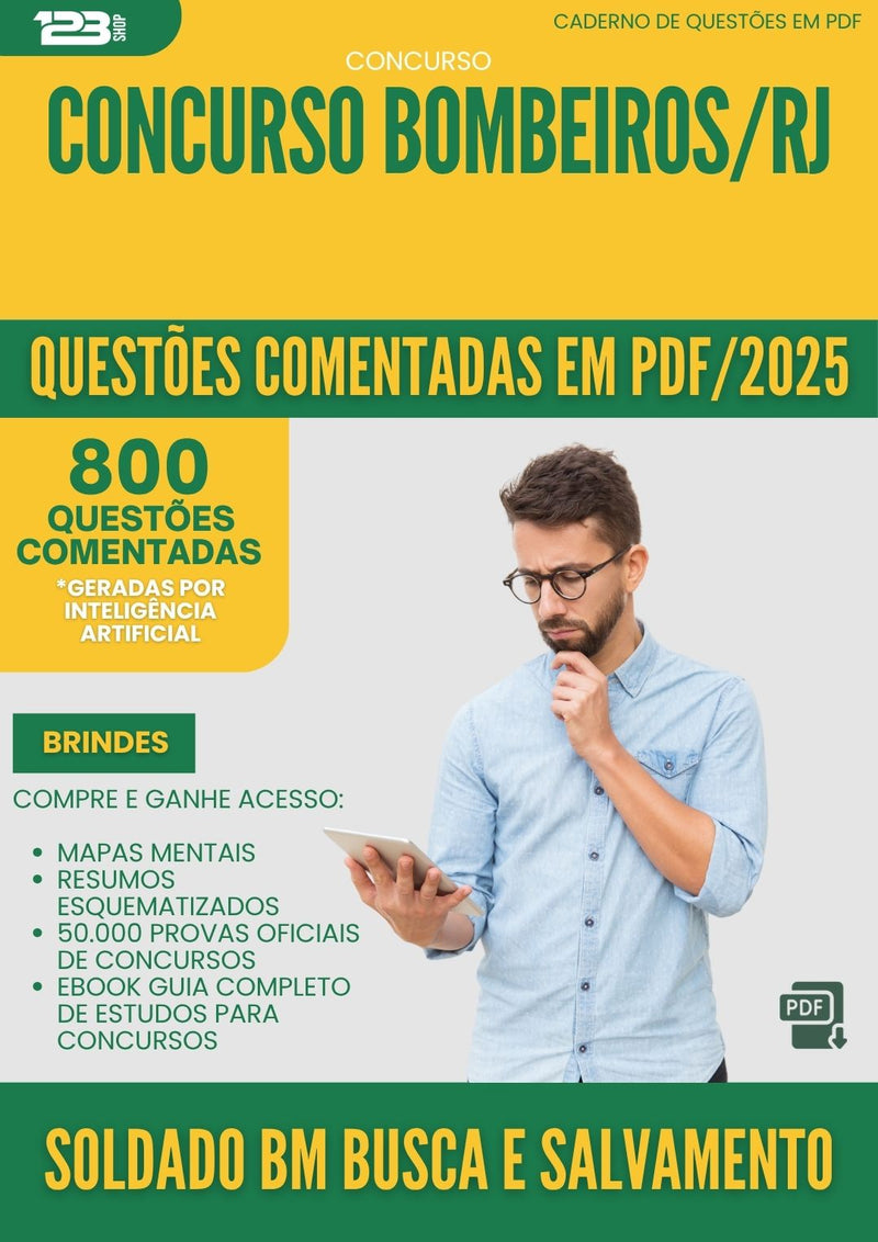 1000 Questões Comentadas para Concurso Soldado Bm Busca E Salvamento Bombeiros Rj 2025 - 800 Questões