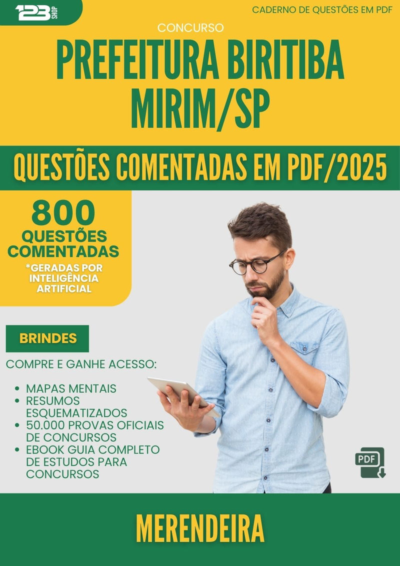 1000 Questões Comentadas para Concurso Merendeira da Prefeitura Biritiba Mirim Sp 2025 - 800 Questões