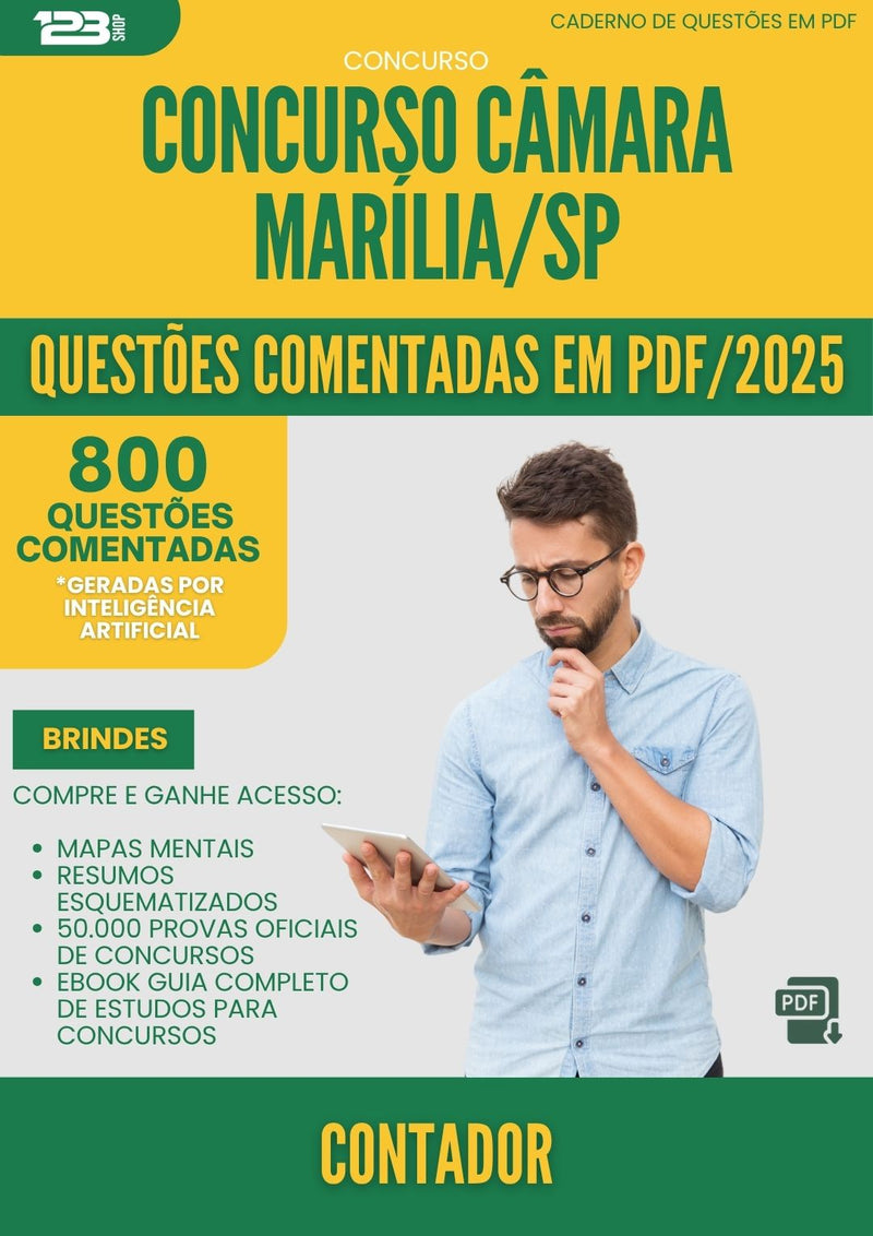 1000 Questões Comentadas para Concurso Contador Camara da Prefeitura Marilia Sp 2025 - 800 Questões