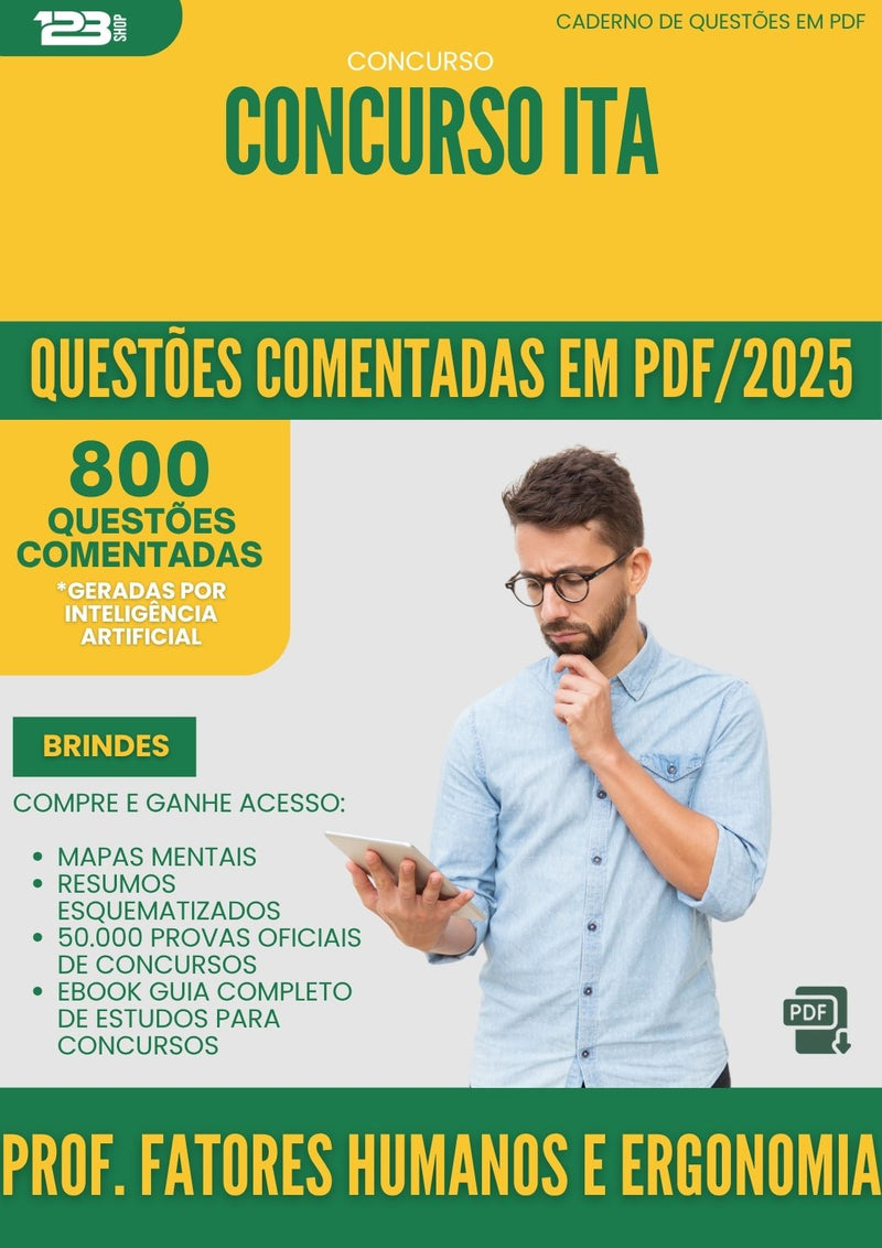1000 Questões Comentadas para Concurso Professor Fatores Humanos E Ergonomia da Prefeitura Ita 2025 - 800 Questões