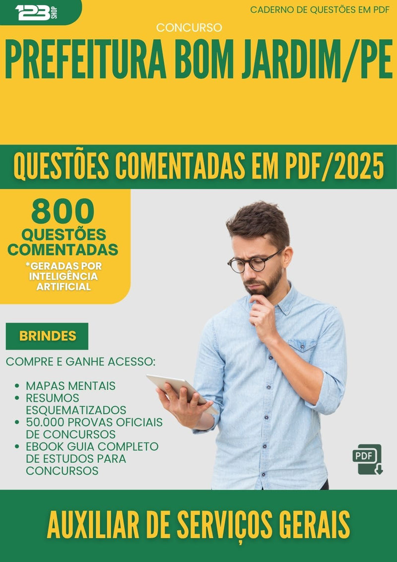 1000 Questões Comentadas para Concurso Auxiliar De Servicos Gerais da Prefeitura Bom Jardim Pe 2025 - 800 Questões