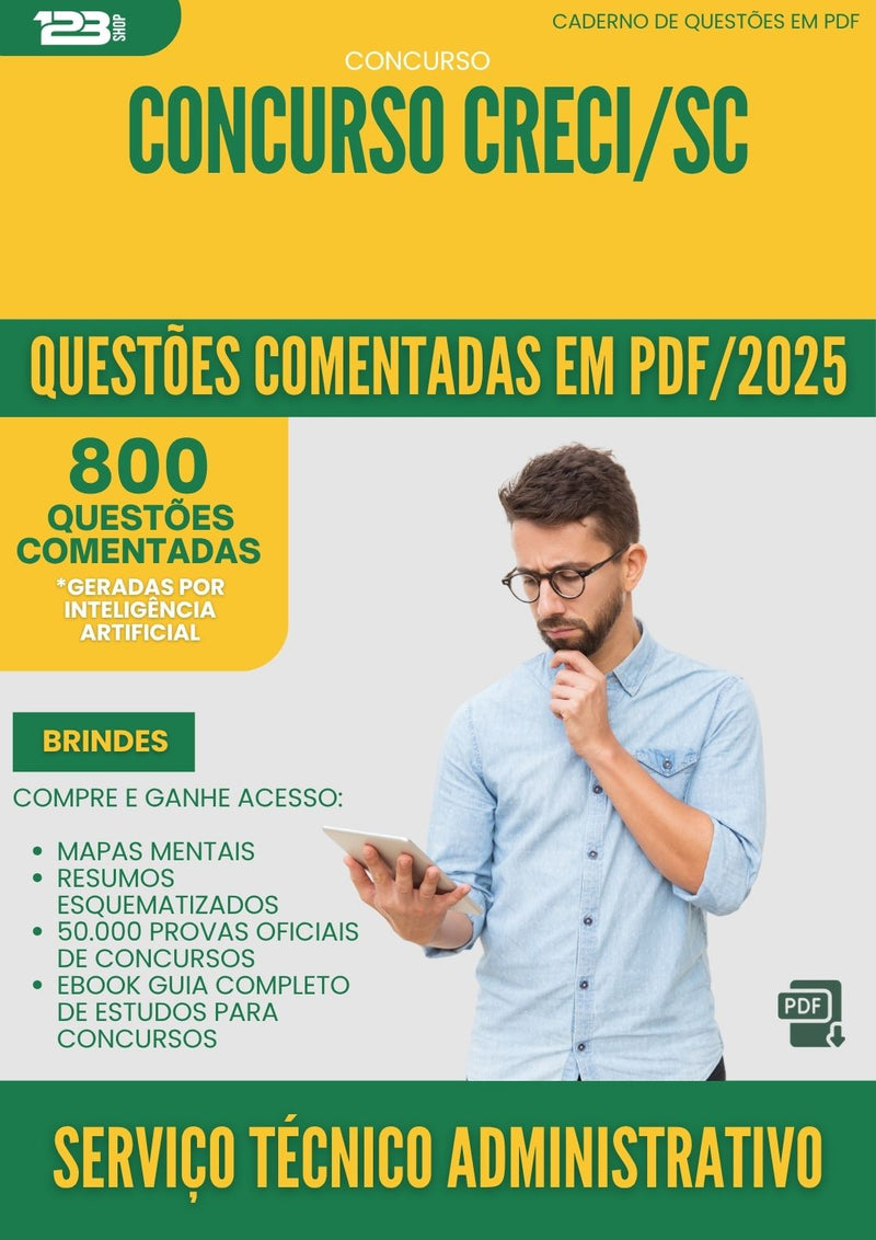 1000 Questões Comentadas para Concurso Servico Tecnico Administrativo Creci Sc 2025 - 800 Questões