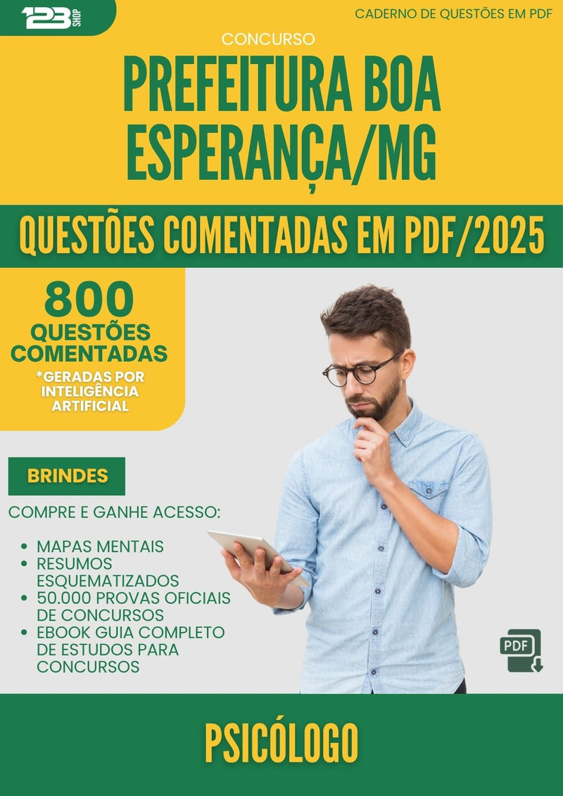 1000 Questões Comentadas para Concurso Psicologo da Prefeitura Boa Esperanca Mg 2025 - 800 Questões