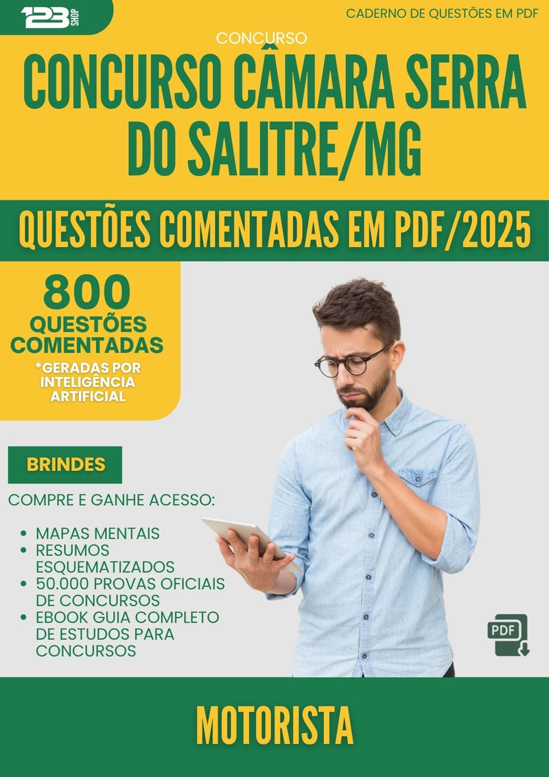 1000 Questões Comentadas para Concurso Motorista Camara Serra Do da Prefeitura Salitre Mg 2025 - 800 Questões
