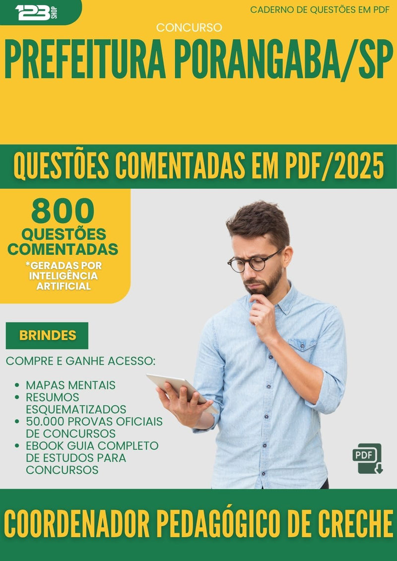 1000 Questões Comentadas para Concurso Coordenador Pedagogico De Creche da Prefeitura Porangaba Sp 2025 - 800 Questões