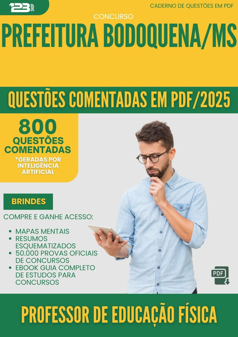 1000 Questões Comentadas para Concurso Professor De Educacao Fisica da Prefeitura Bodoquena Ms 2025 - 800 Questões