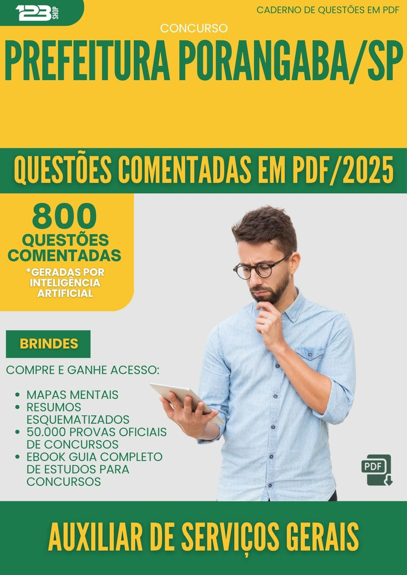 1000 Questões Comentadas para Concurso Auxiliar De Servicos Gerais da Prefeitura Porangaba Sp 2025 - 800 Questões