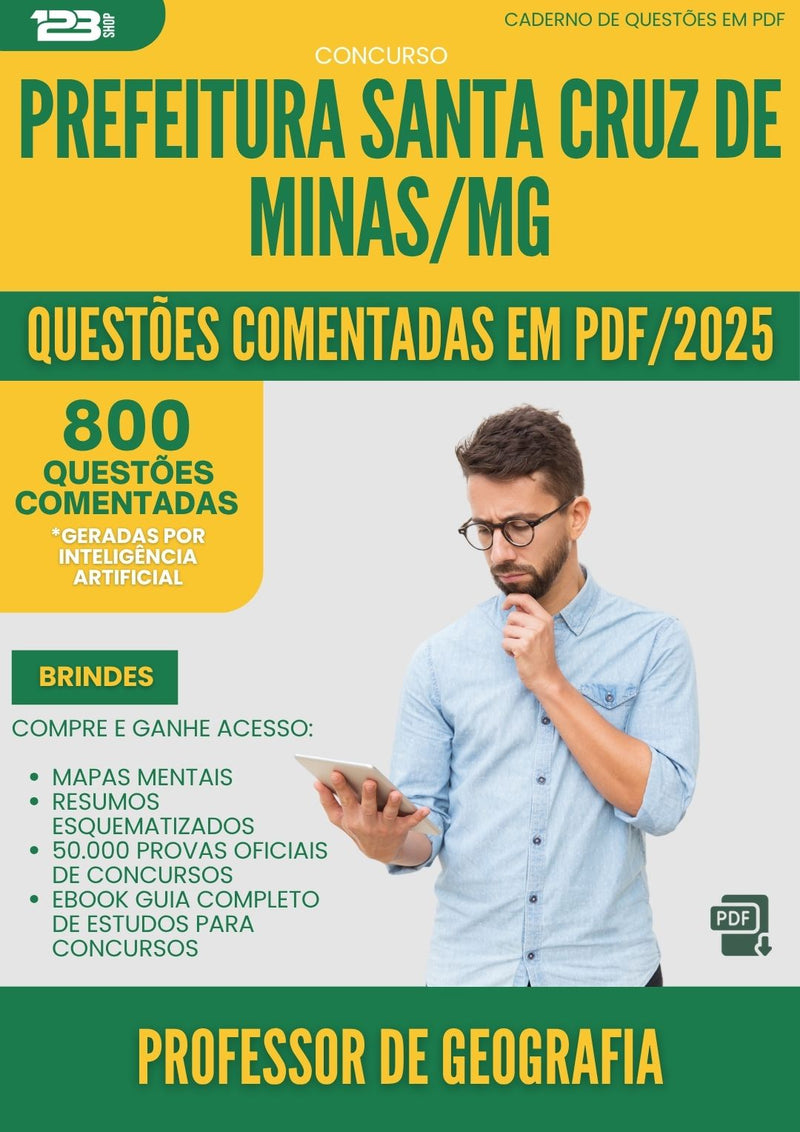1000 Questões Comentadas para Concurso Professor De Geografia Santa da Prefeitura Cruz De Minas Mg 2025 - 800 Questões