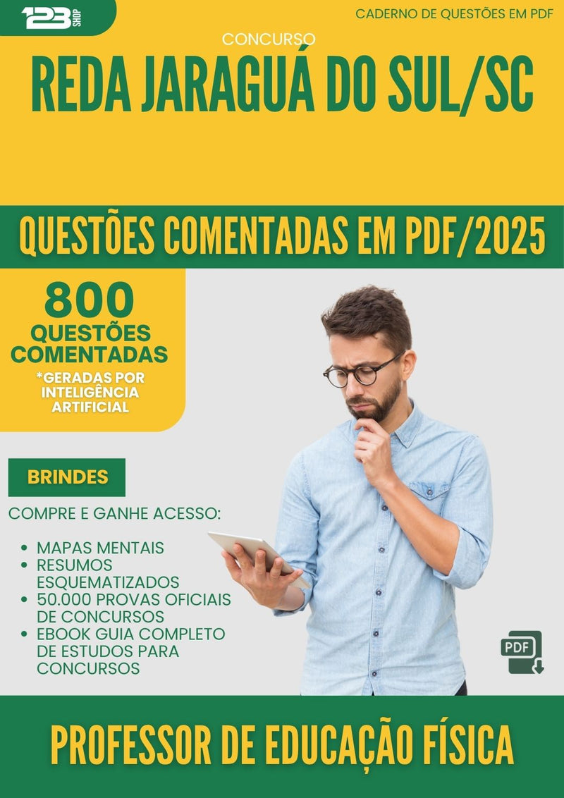 1000 Questões Comentadas para Concurso Professor De Educacao Fisica Reda da Prefeitura Jaragua Do Sul Sc 2025 - 800 Questões