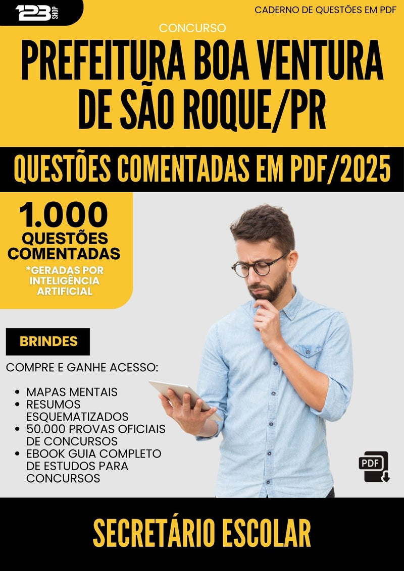 1000 Questões Comentadas para Concurso Secretario Escolar da Prefeitura Boa Ventura De Sao Roque Pr 2025 - 1000 Questões