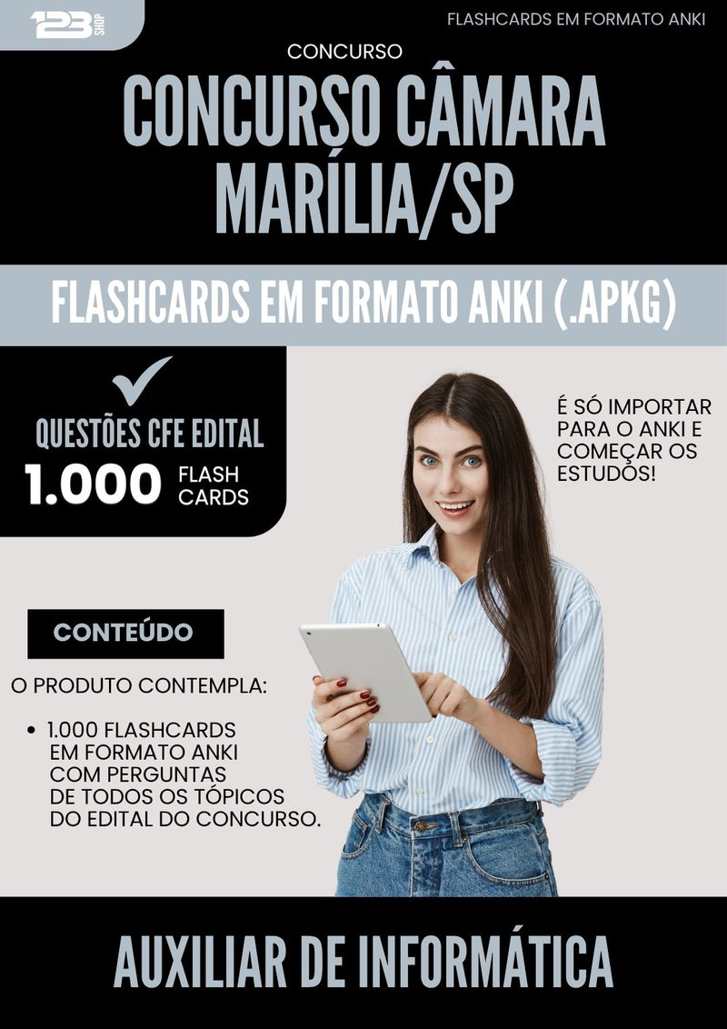 Flashcards para Concurso Auxiliar De Informatica Camara da Prefeitura Marilia Sp 2025 - 1000 Flashcards de Acordo com Edital