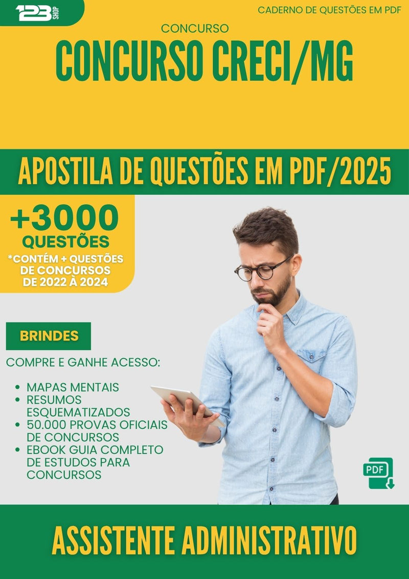 Apostila de Questões para Concurso Assistente Administrativo Creci Mg 2025 - Mais de 3.000 Questões