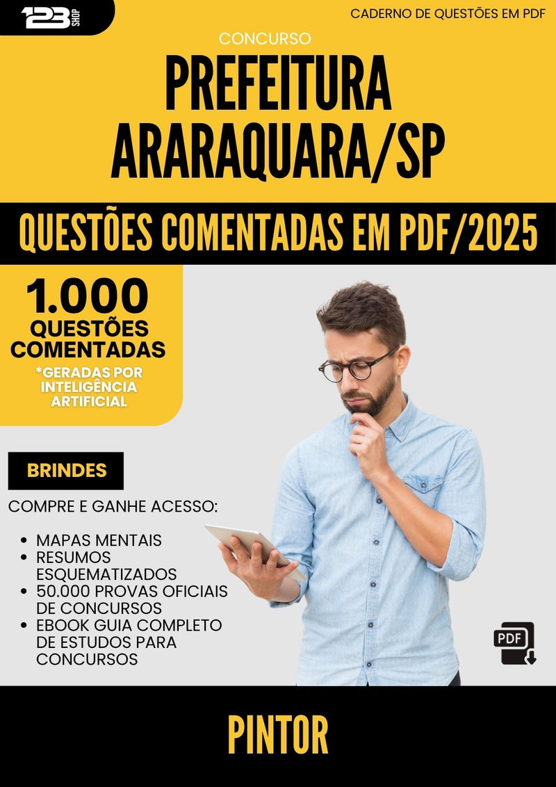 1000 Questões Comentadas para Concurso Pintor da Prefeitura Araraquara Sp 2025 - 1000 Questões