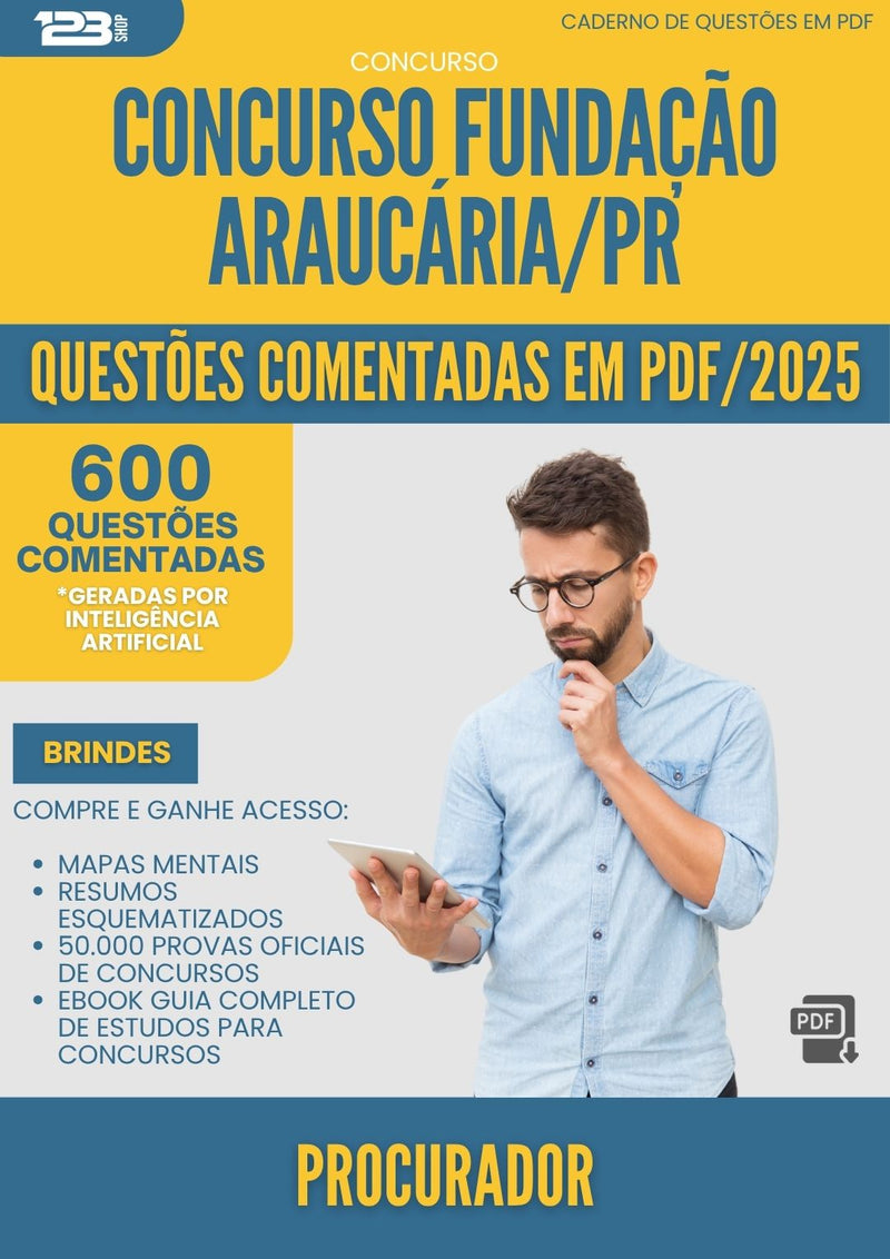1000 Questões Comentadas para Concurso Procurador Fundacao da Prefeitura Araucaria Pr 2025 - 600 Questões