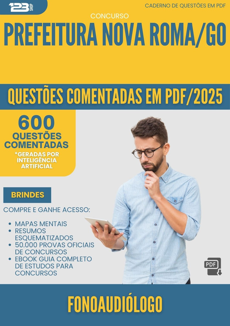 1000 Questões Comentadas para Concurso Fonoaudiologo da Prefeitura Nova Roma Go 2025 - 600 Questões