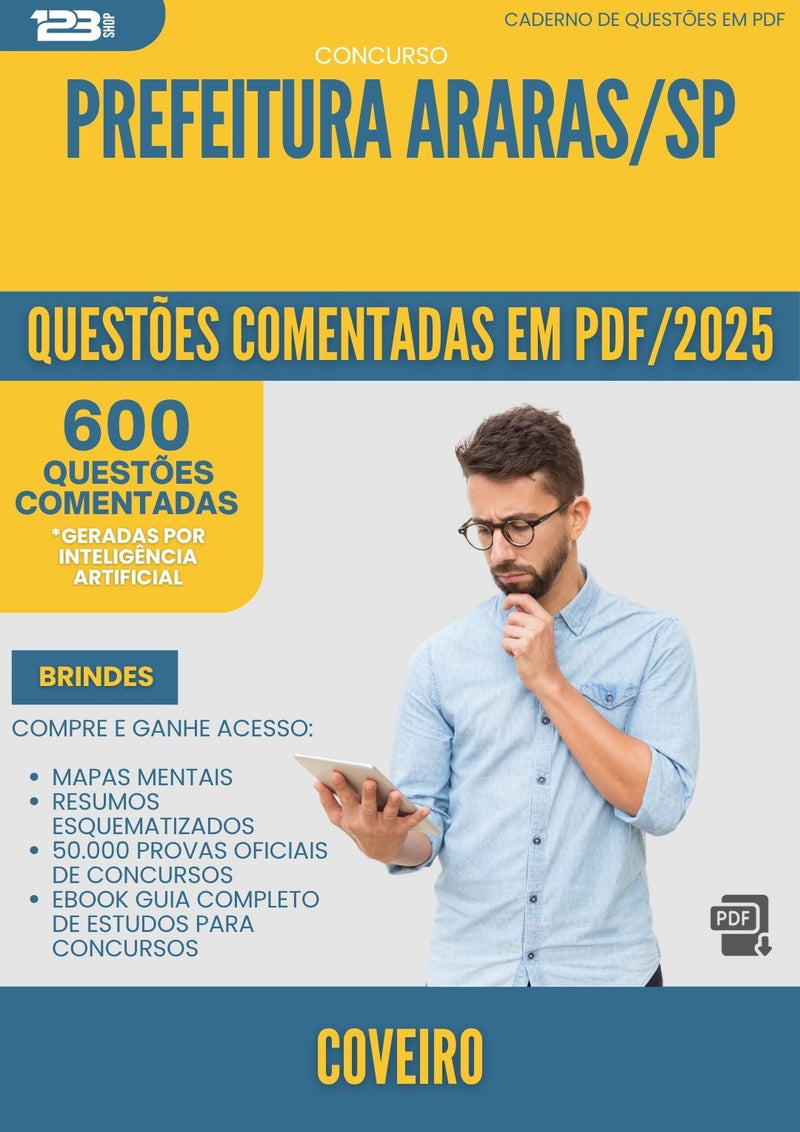 1000 Questões Comentadas para Concurso Coveiro da Prefeitura Araras Sp 2025 - 600 Questões