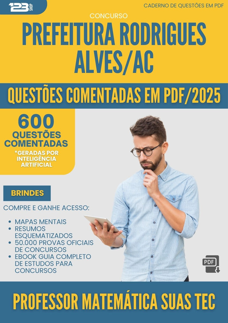 1000 Questões Comentadas para Concurso Professor Matematica Suas Tecnologias da Prefeitura Rodrigues Alves Ac 2025 - 600 Questões