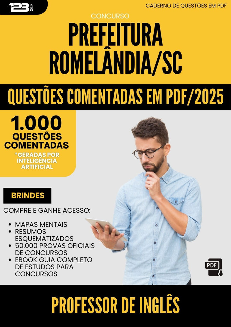 1000 Questões Comentadas para Concurso Professor De Ingles da Prefeitura Romelandia Sc 2025 - 1000 Questões