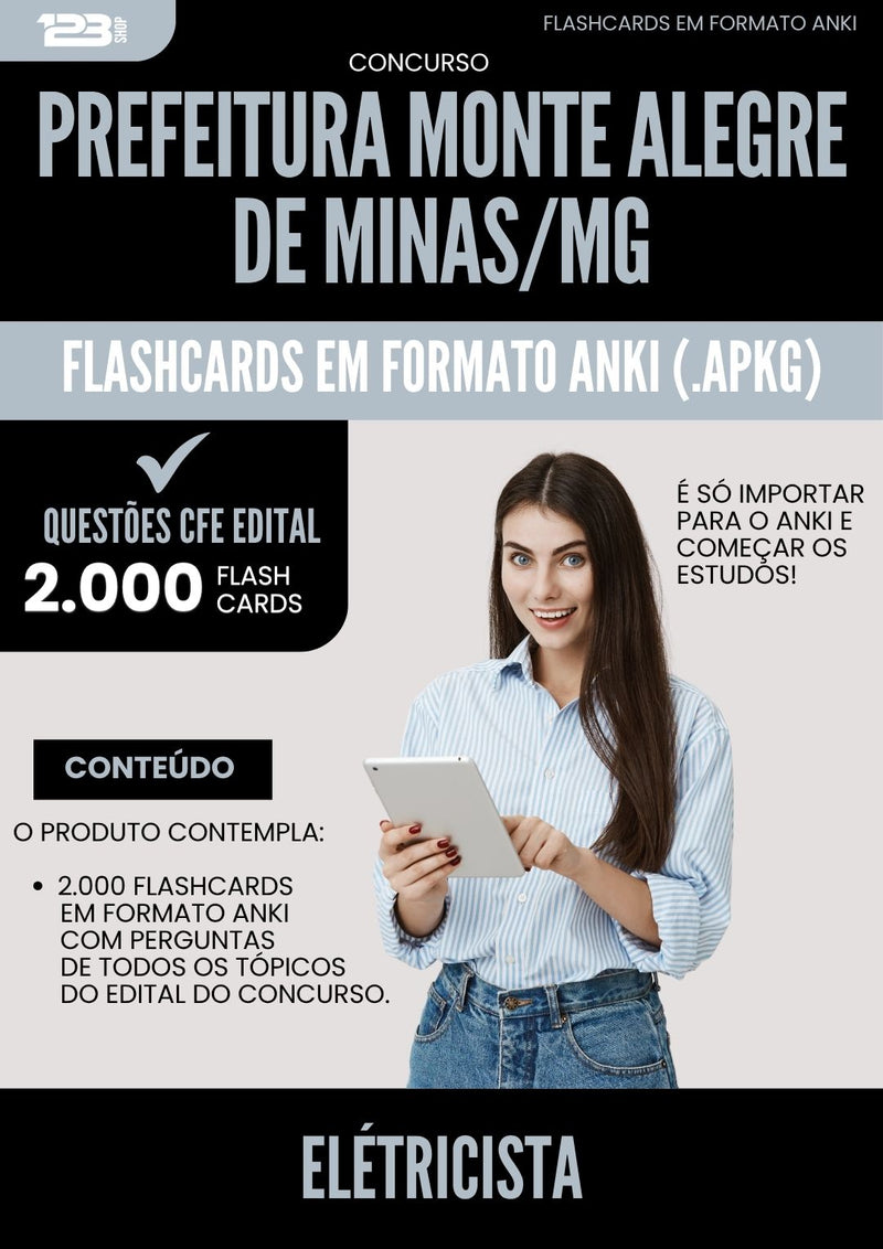 Flashcards para Concurso Eletricista Monte da Prefeitura Alegre De Minas Mg 2025 - 2000 Flashcards de Acordo com Edital