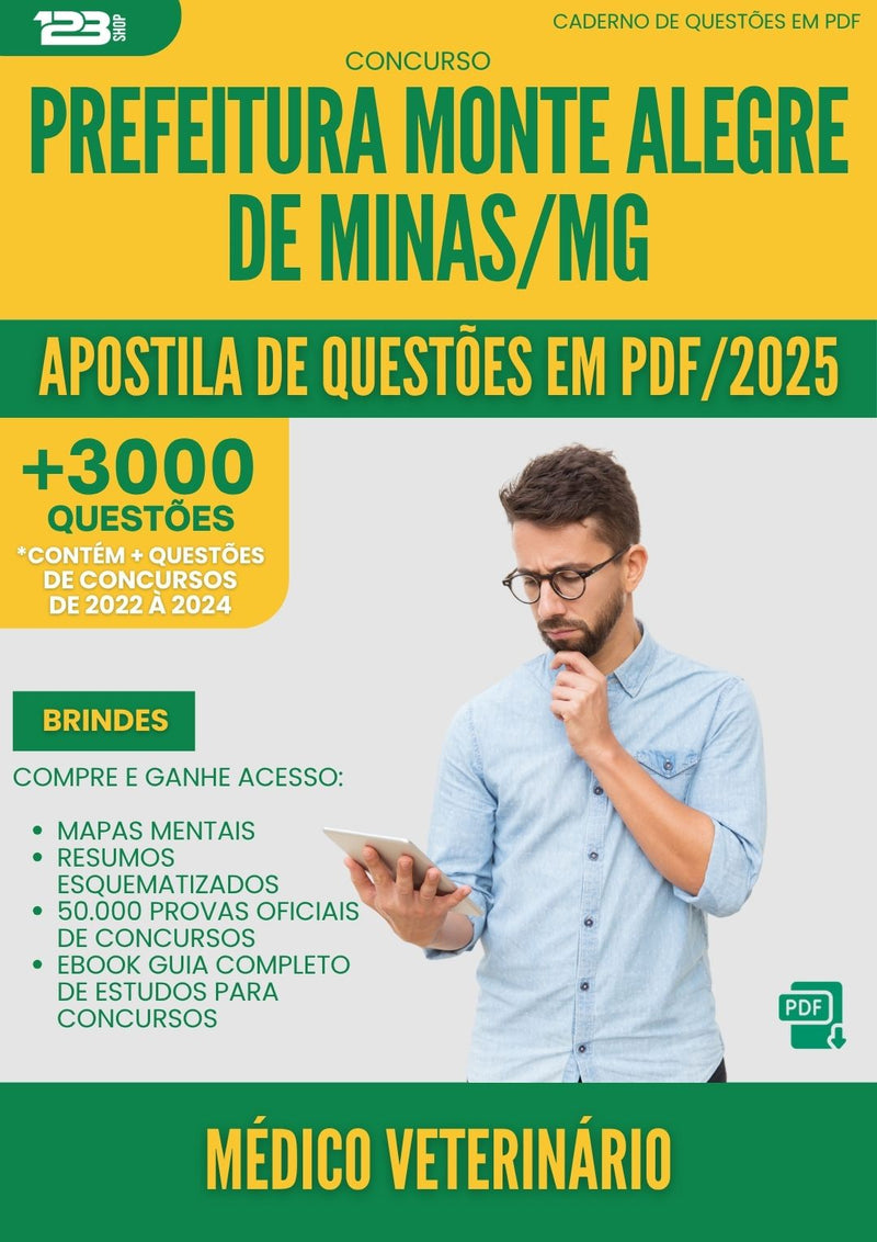 Apostila de Questões para Concurso Medico Veterinario Monte da Prefeitura Alegre De Minas Mg 2025 - Mais de 3.000 Questões